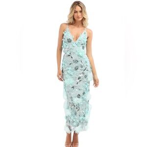 Helsi Norah Elegant Sequin Floral Embellished Midi Dress in Sage Floral Size XS